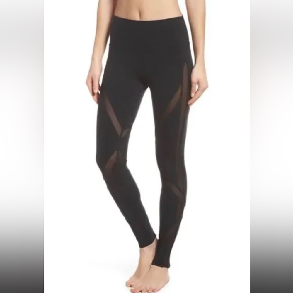 Alo Black Mesh Medium Leggings medium athleisure workout yoga travel layered